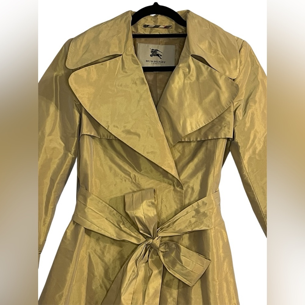 BURBERRY LONDON McKayla Metallic Gold Trench Coat Belted UK 6 / US 4 - Picture 3 of 16